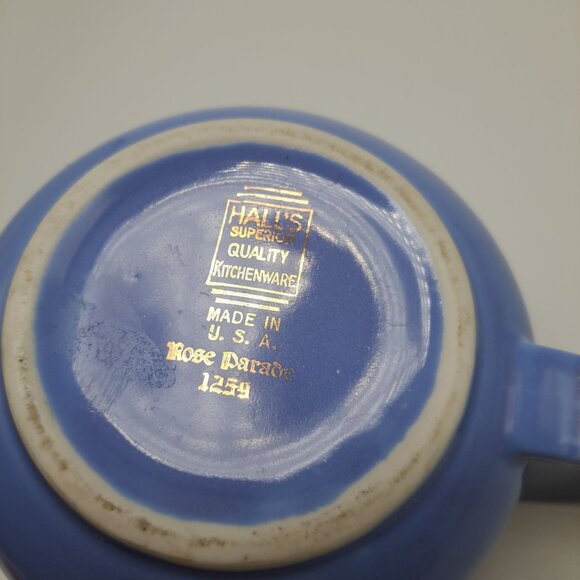 1940s Hall Superior Quality Kitchenware Rose Parade Teapot Blue With Floral Lid - Picture 3 of 16